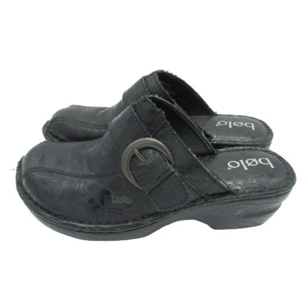 Bolo by Born Womens Size 8 Floral Embossed Mules Black Patent Leather Slip On